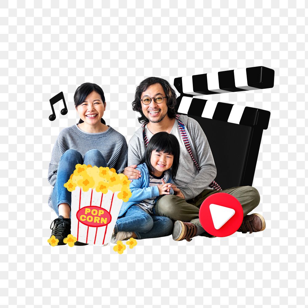 Family movie entertainment activity png, transparent background