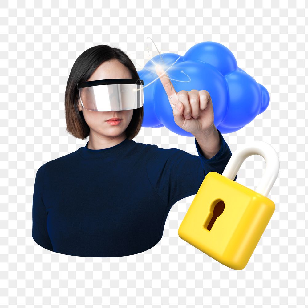 Cloud data security png, transparent background