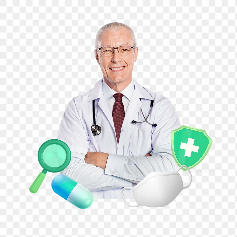 Male doctor healthcare insurance png, transparent background