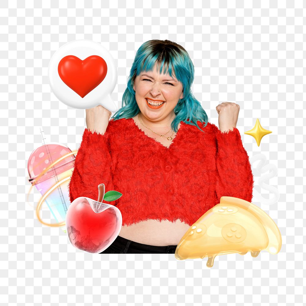 Woman food collage png, transparent background