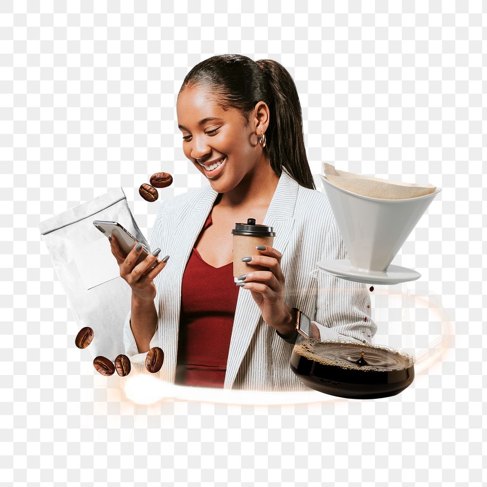 Online shopping coffee business png, transparent background