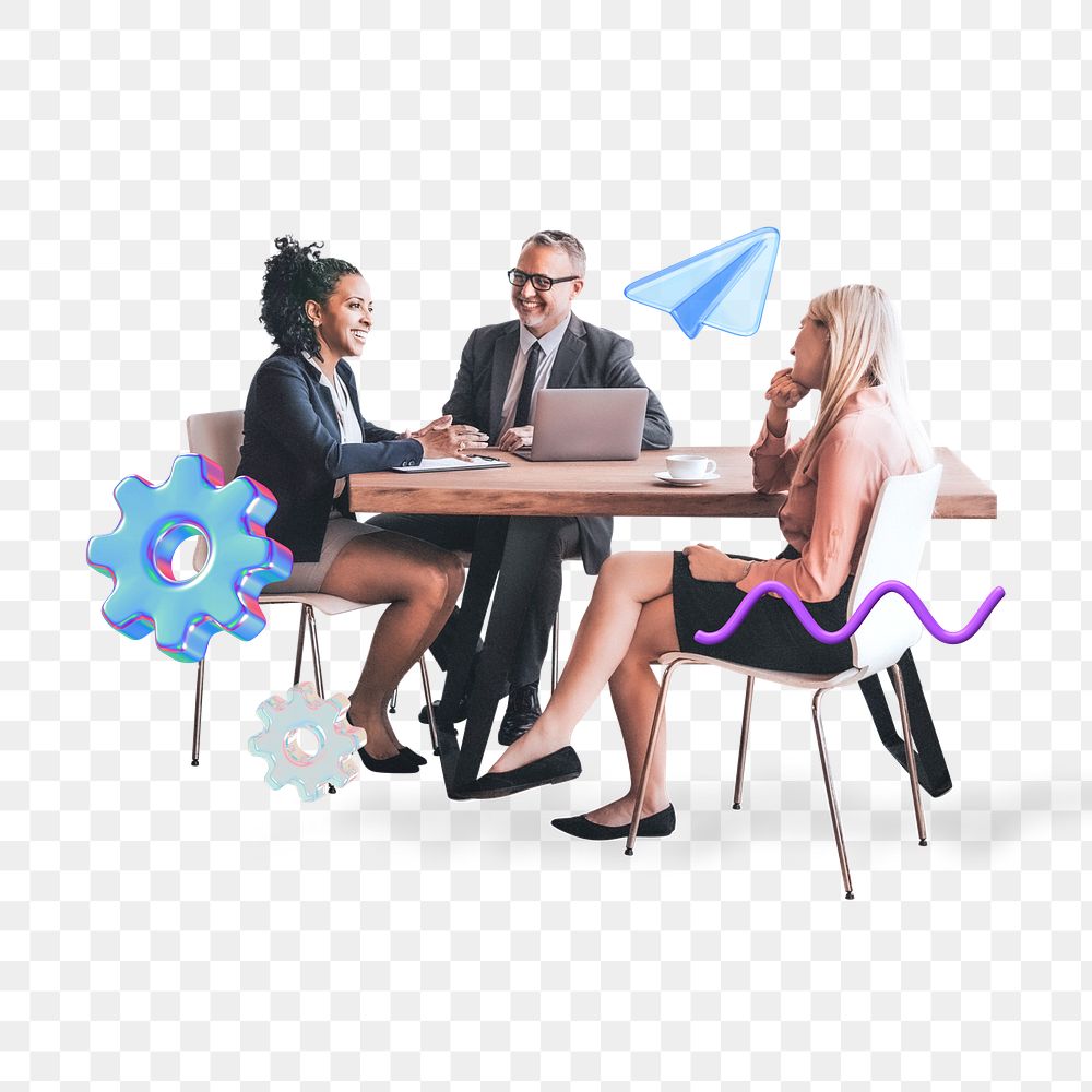 Diverse business meeting png, transparent background