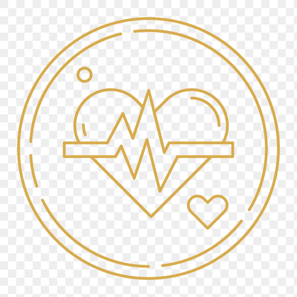 PNG Heartbeat pulse  icon badge, health & wellness line art illustration, transparent background