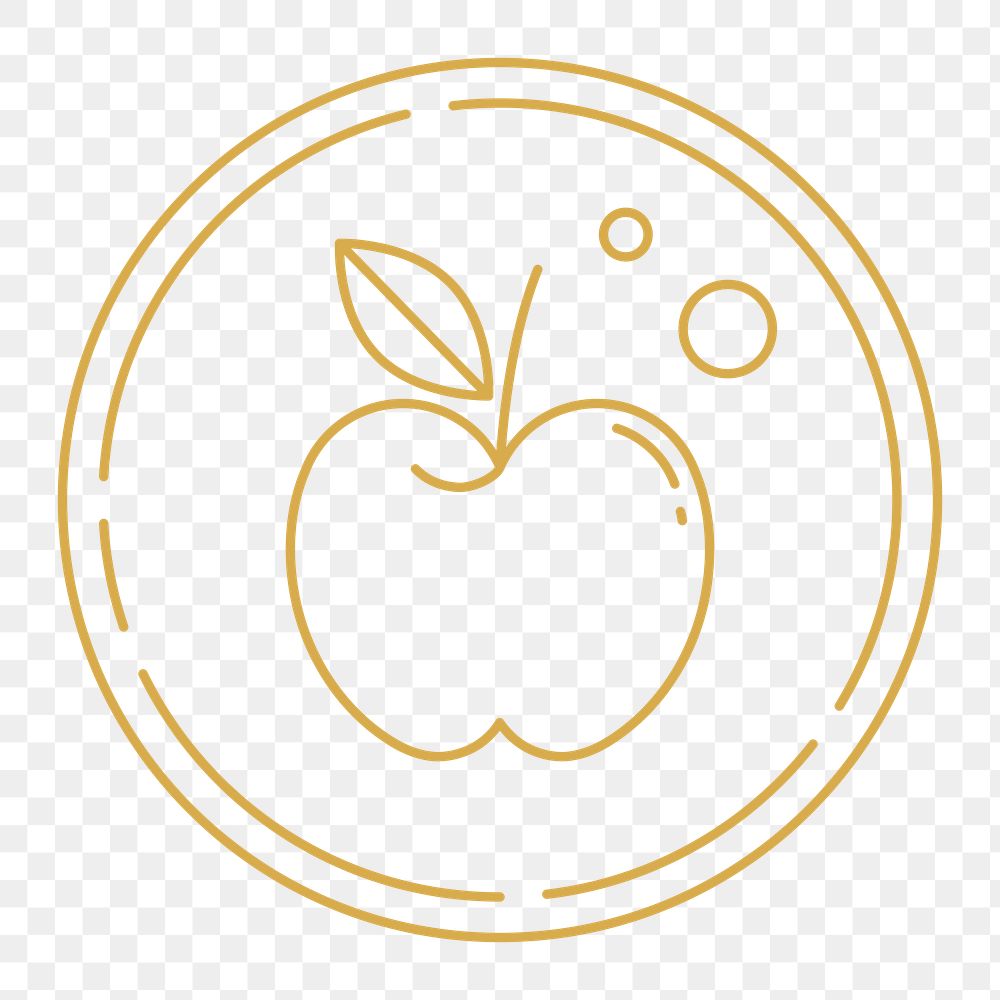 PNG Apple icon badge, health & wellness line art illustration, transparent background