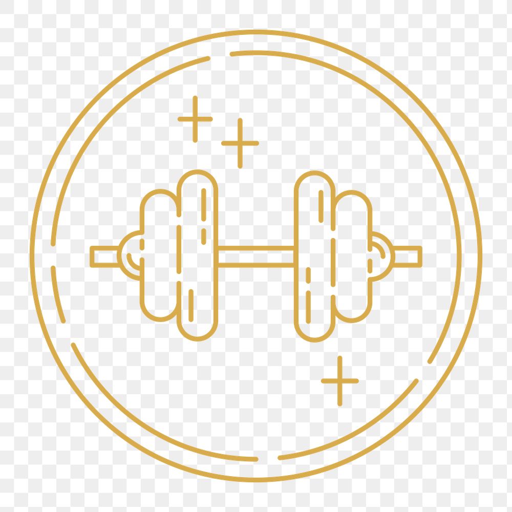 PNG Dumb bell icon badge, health & wellness line art illustration, transparent background