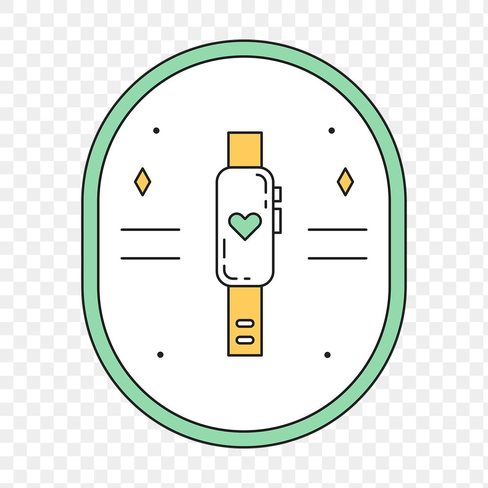 PNG Health tracker smartwatch logo badge, line art design, transparent background