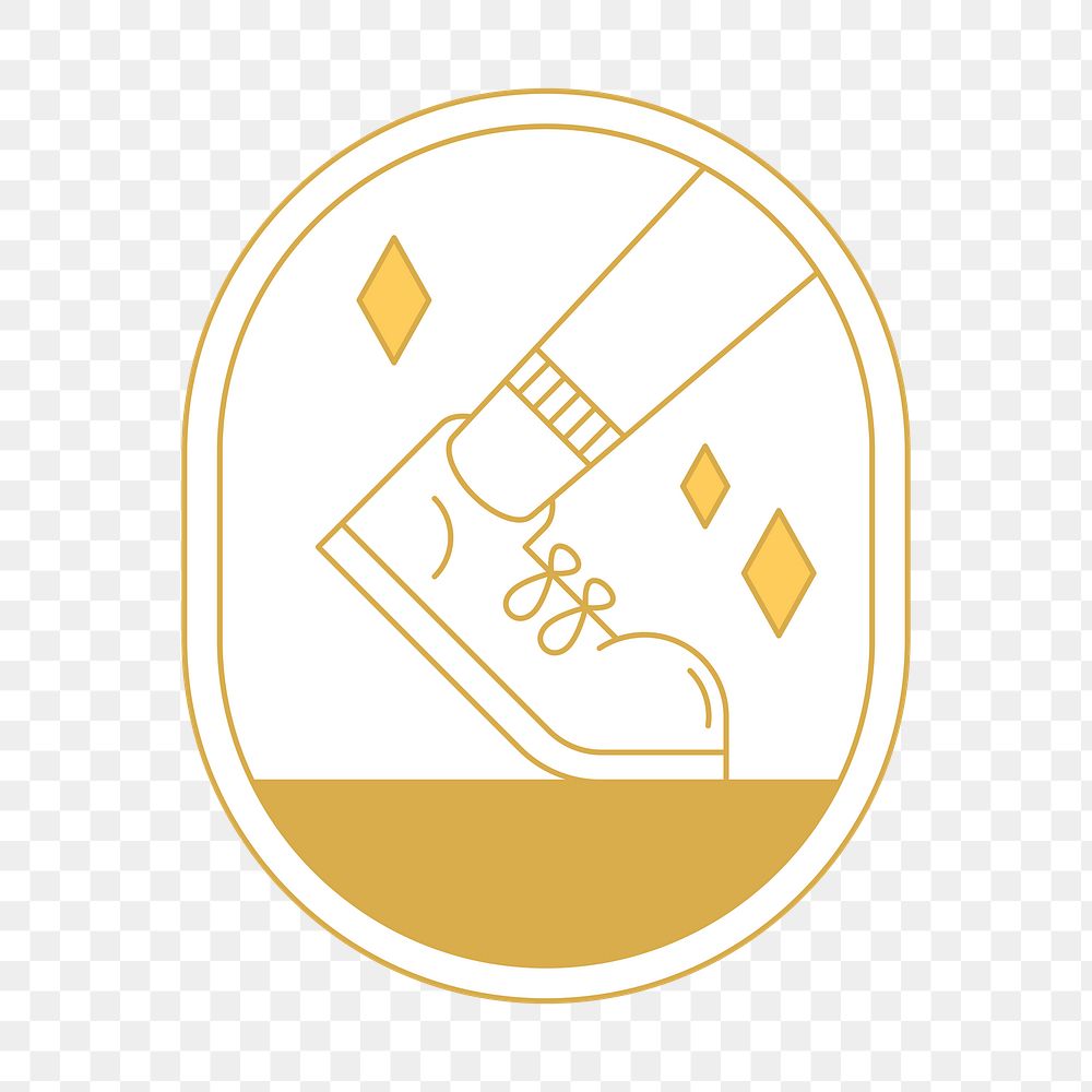 PNG Running sneaker logo badge, gold line art design, transparent background
