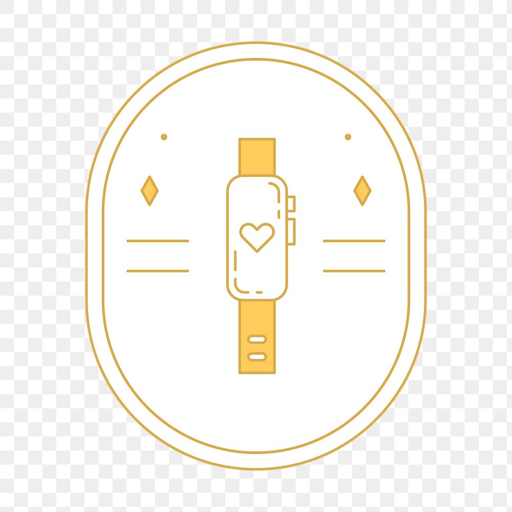 PNG Health tracker smartwatch logo badge, gold line art design, transparent background