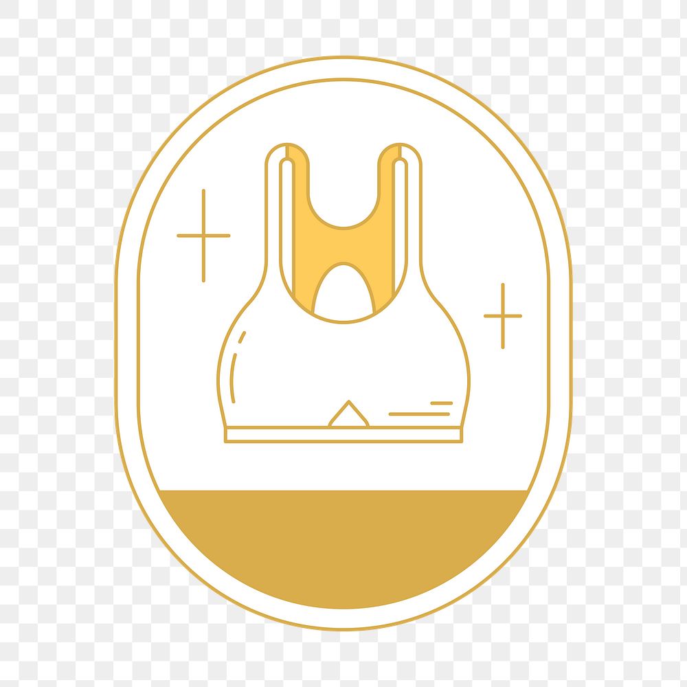 PNG Sports bra logo badge, gold line art design, transparent background