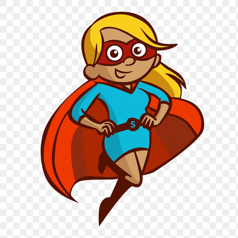 Female superhero png clipart illustration, transparent background. Free public domain CC0 image.