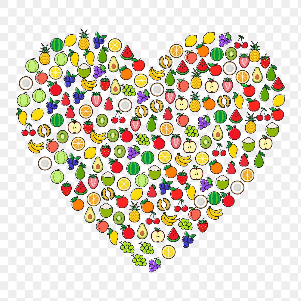 Fruit heart png clipart illustration, transparent background. Free public domain CC0 image.