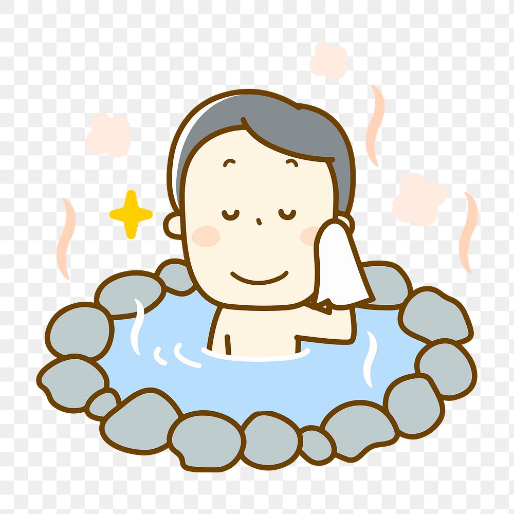 Man in onsen png clipart illustration, transparent background. Free public domain CC0 image.