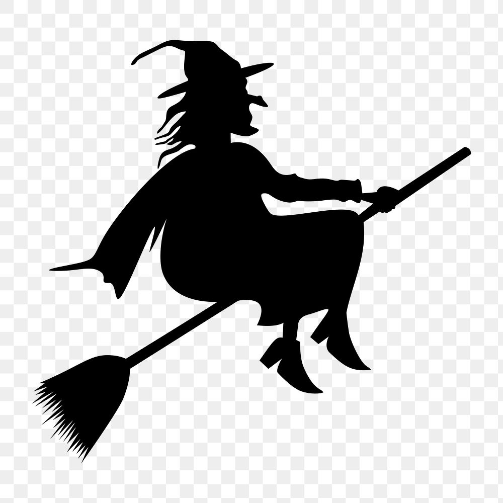 Witch silhouette png clipart illustration, transparent background. Free public domain CC0 image.