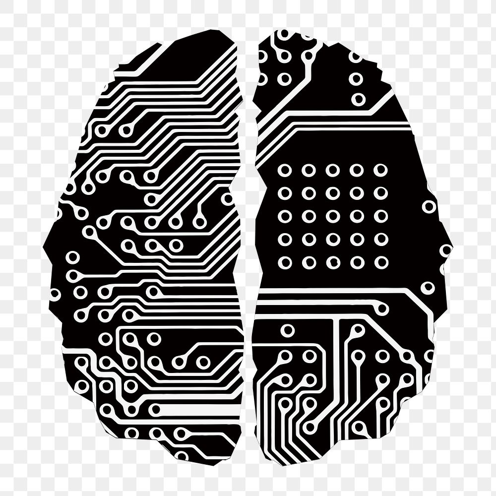 AI brain png clipart illustration, transparent background. Free public domain CC0 image.