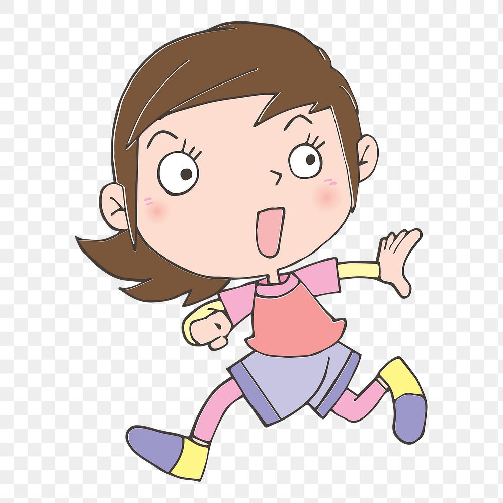 Cheerful girl cartoon png clipart, transparent background. Free public domain CC0 image.