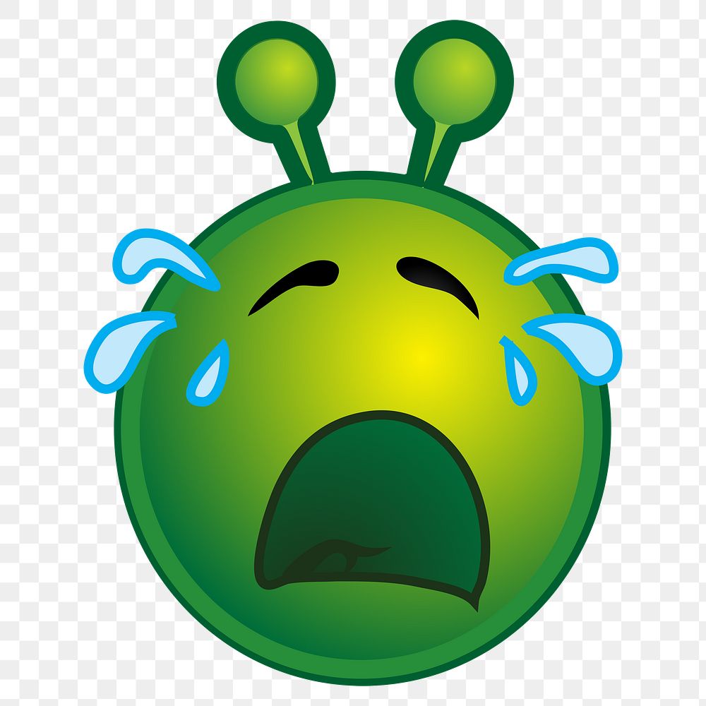 Crying alien cartoon png clipart, transparent background. Free public domain CC0 image.