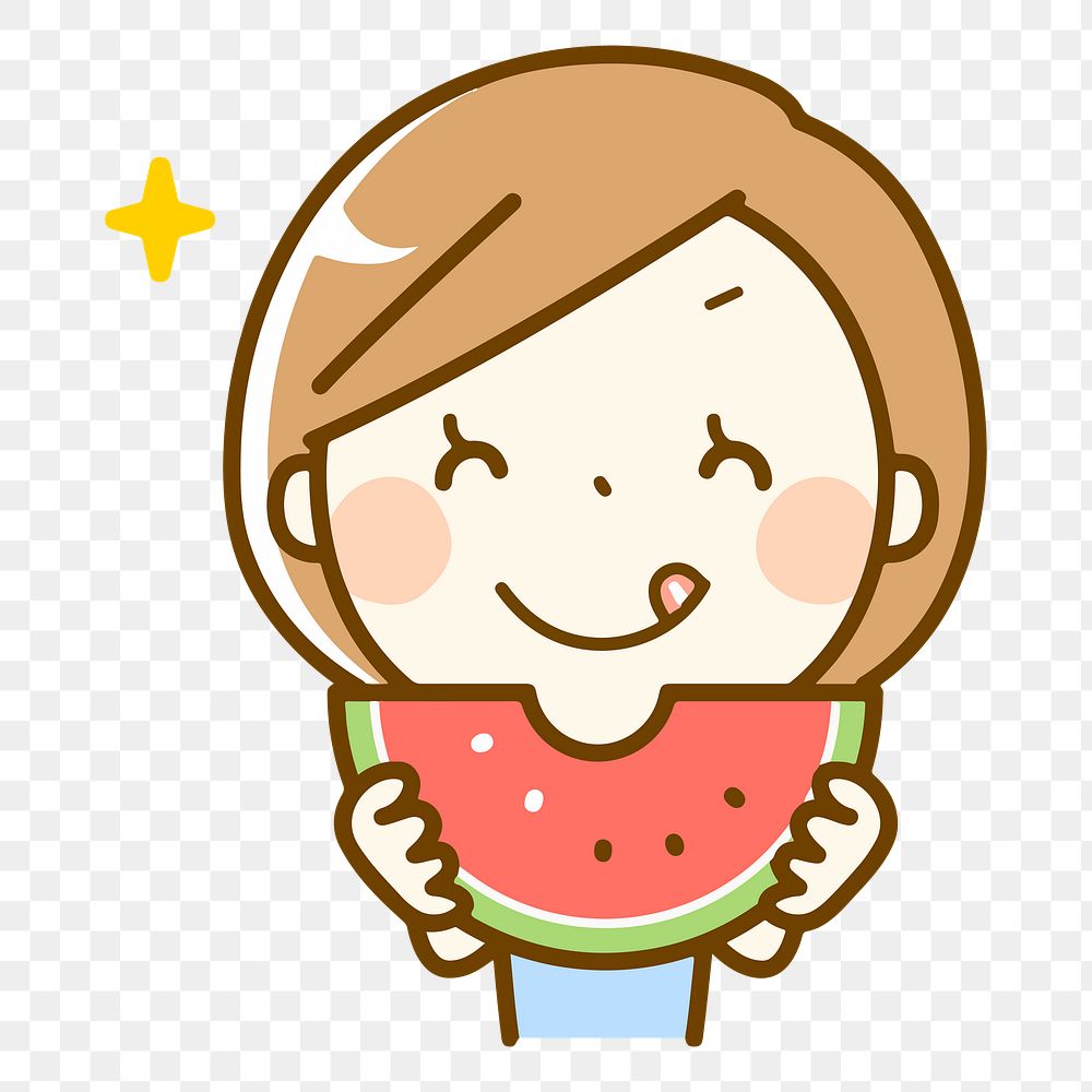 Woman eating watermelon png clipart, transparent background. Free public domain CC0 image.