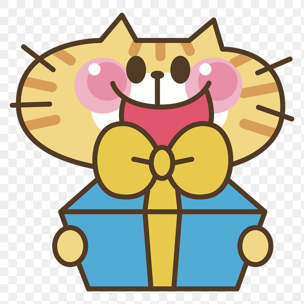 Cat holding gift png clipart, transparent background. Free public domain CC0 image.