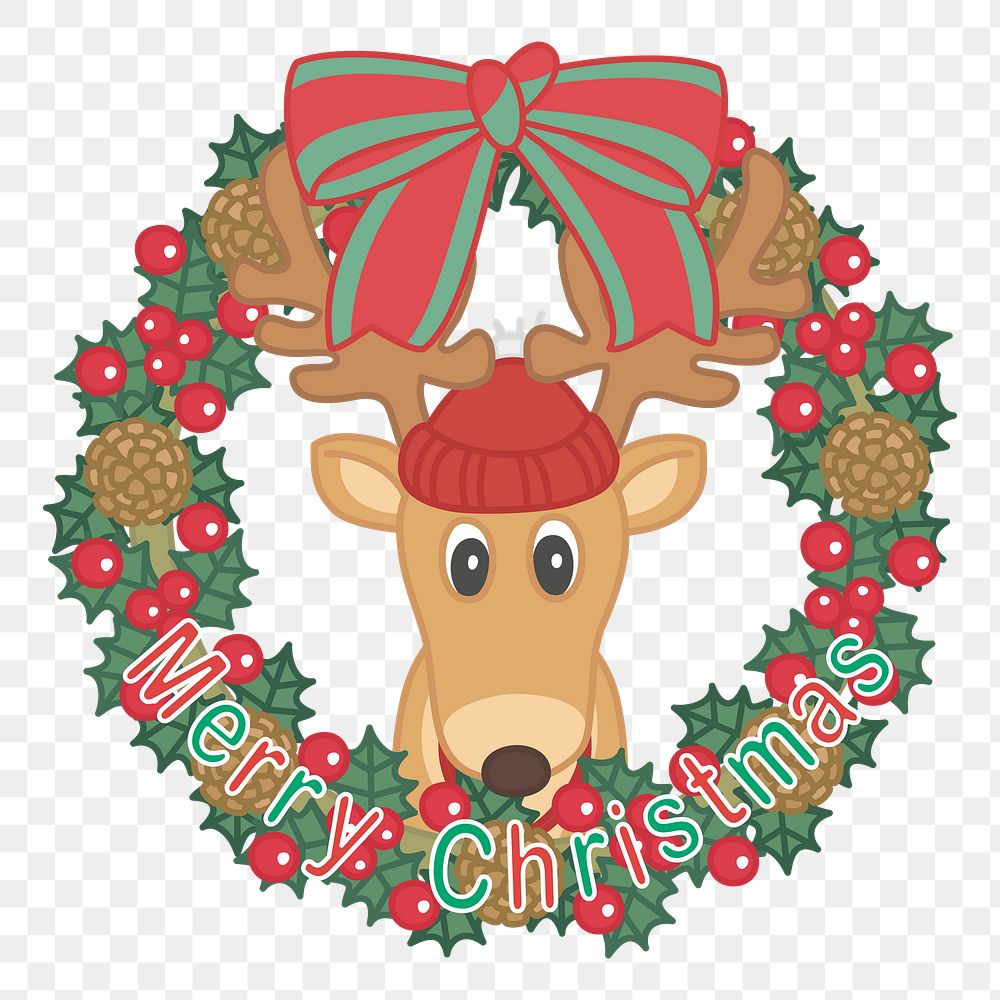 Merry Christmas reindeer png clipart, transparent background. Free public domain CC0 image.