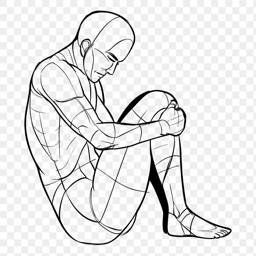 Depressed man sketch png clipart, transparent background. Free public domain CC0 image.