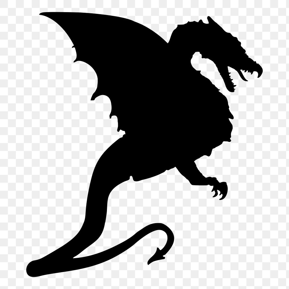 Dragon silhouette png clipart, transparent background. Free public domain CC0 image.
