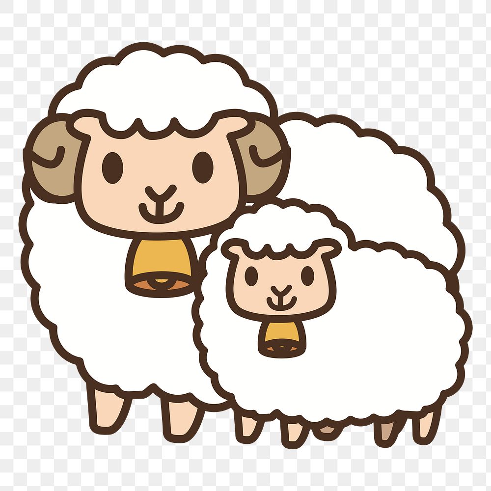 Sheep mother & baby png clipart, transparent background. Free public domain CC0 image.