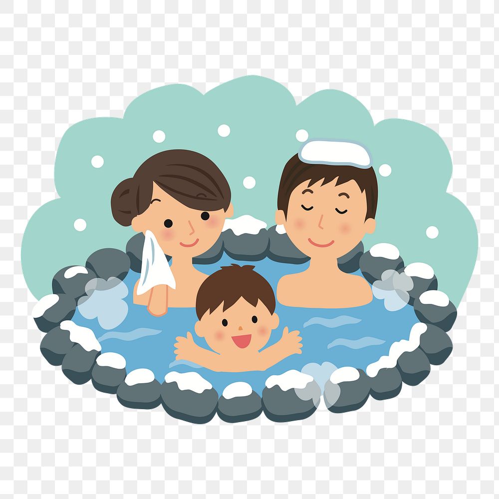 Family onsen bath png clipart, transparent background. Free public domain CC0 image.