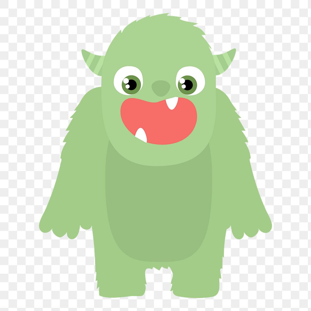 Green monster cartoon png clipart, transparent background. Free public domain CC0 image.