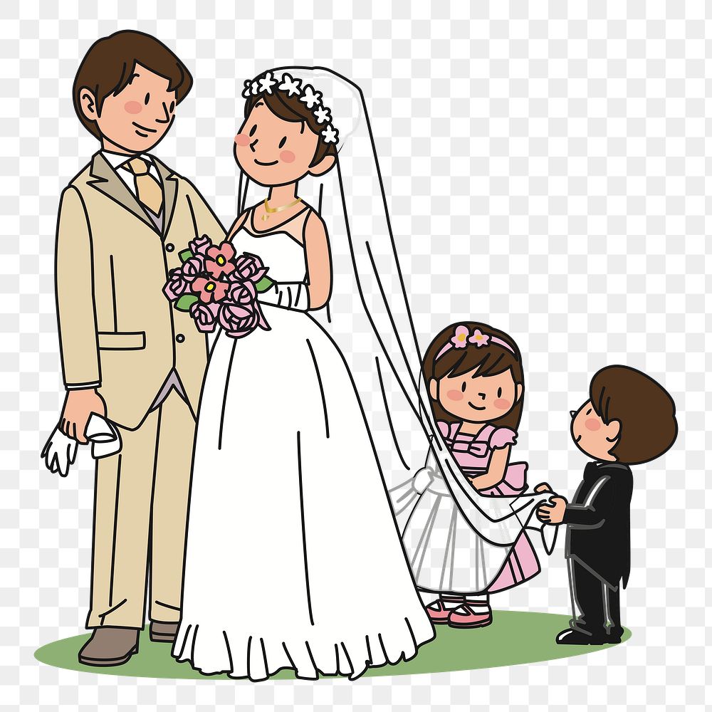 Wedding family cartoon png clipart, transparent background. Free public domain CC0 image.