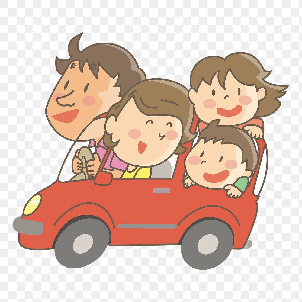 Family in car png clipart, transparent background. Free public domain CC0 image.