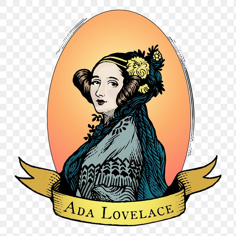 Ada Lovelace portrait png clipart, transparent background. Free public domain CC0 image.