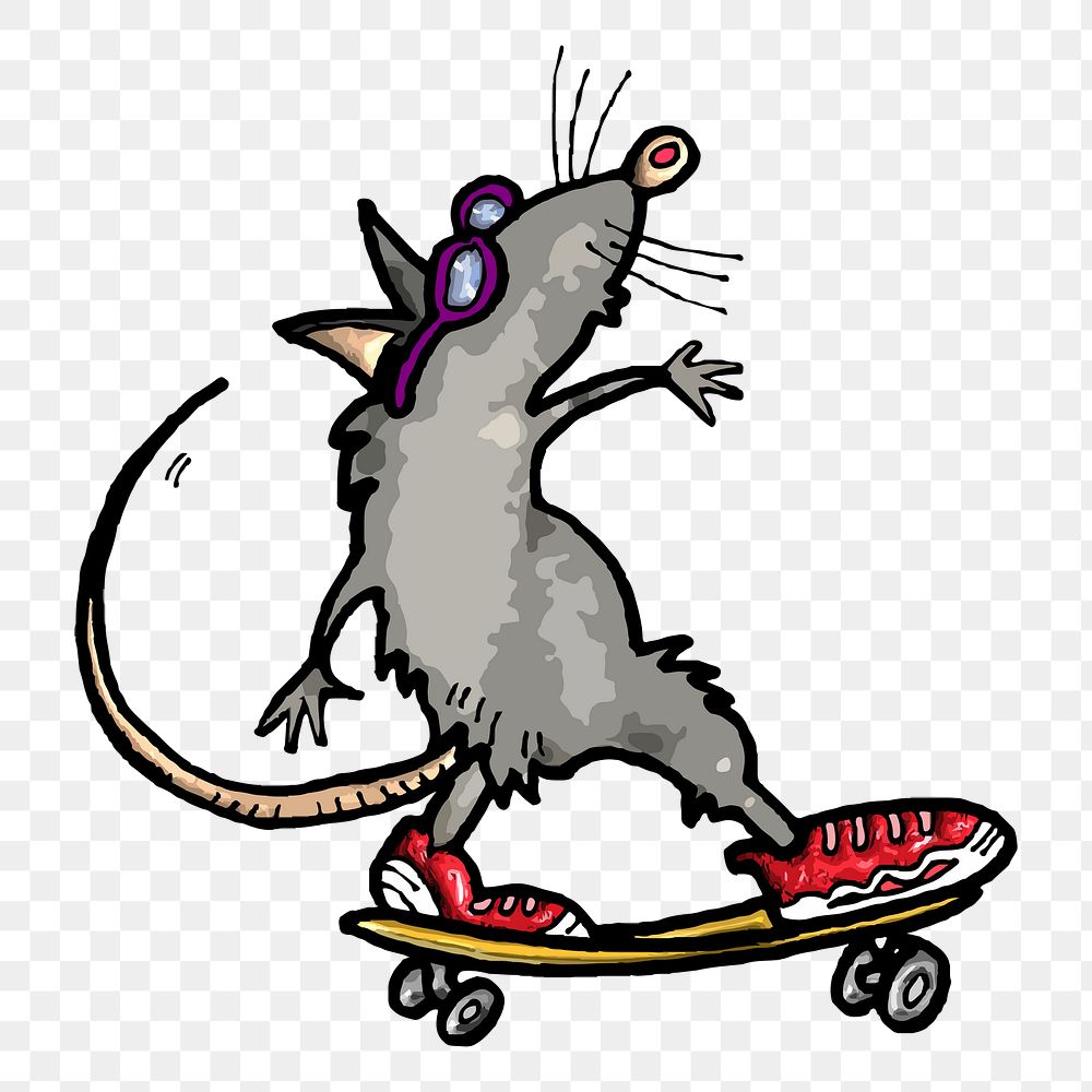 Skating rat  png clipart illustration, transparent background. Free public domain CC0 image.