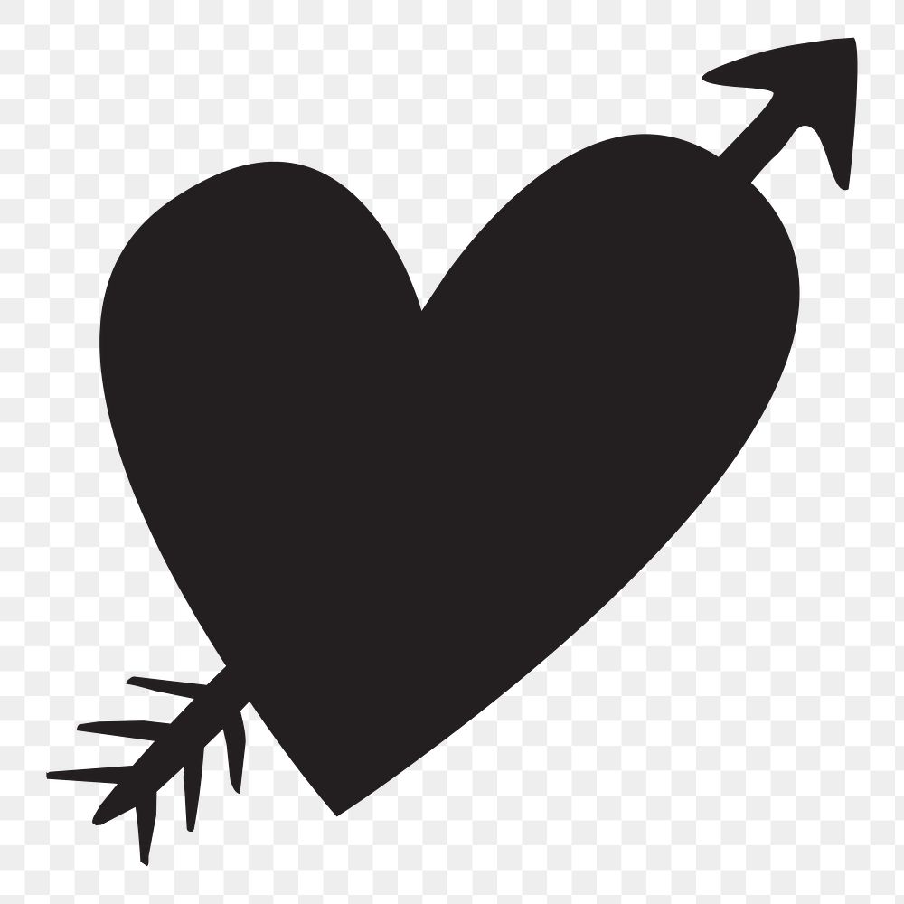 Arrow heart silhouette  png clipart illustration, transparent background. Free public domain CC0 image.