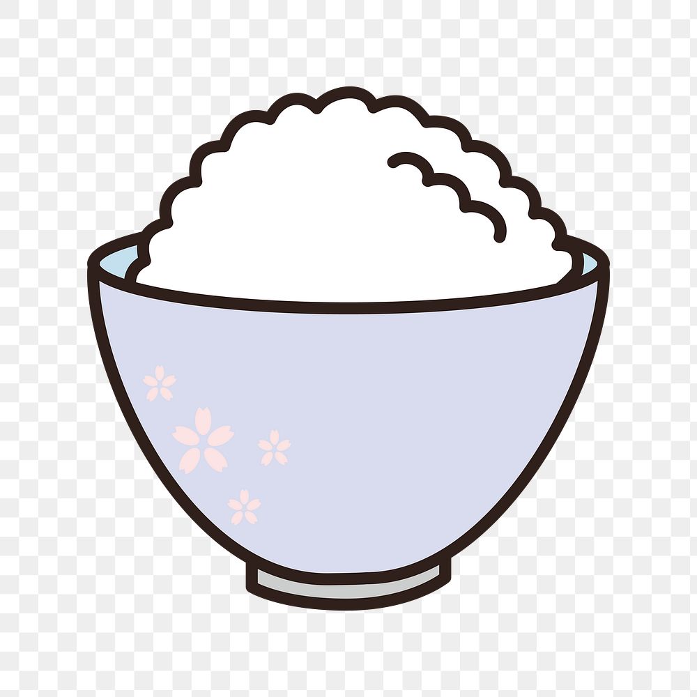 Rice in a bowl png sticker, transparent background. Free public domain CC0 image.