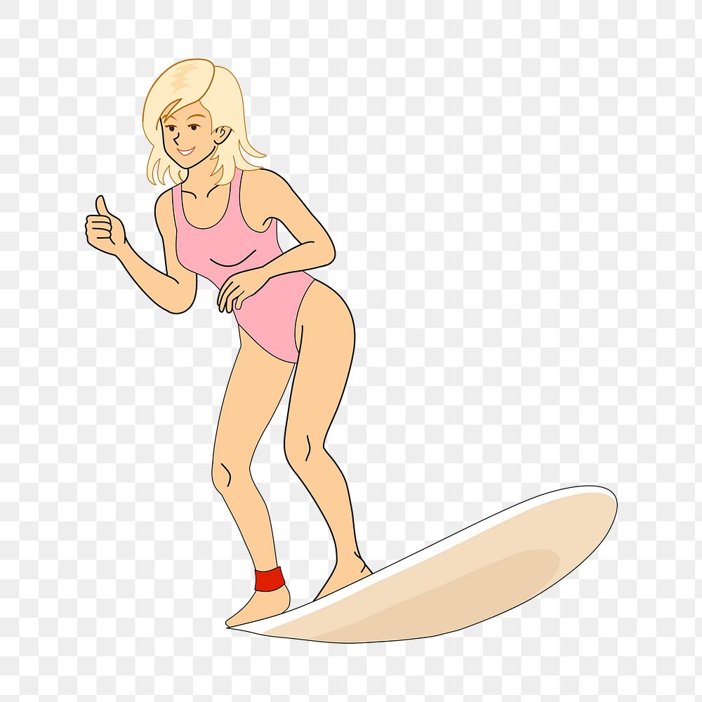 Surfing woman png sticker, transparent background. Free public domain CC0 image.
