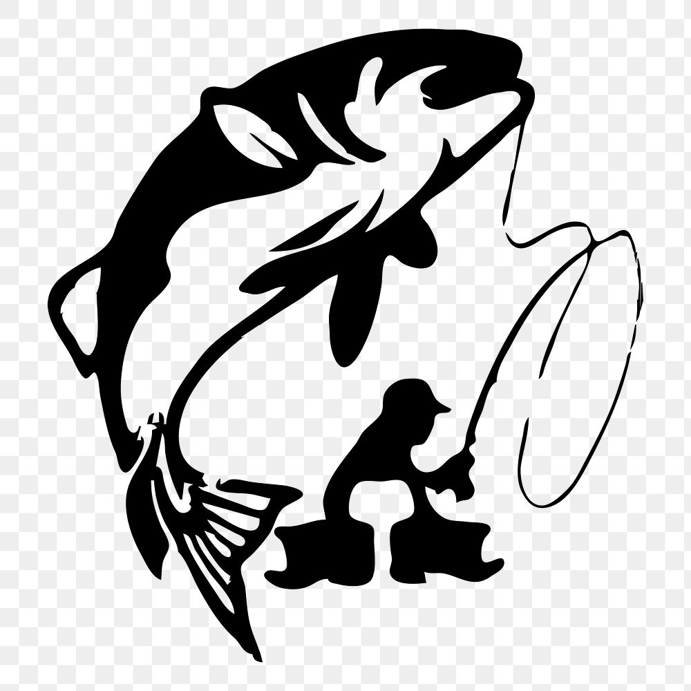 Fishing silhouette  png clipart illustration, transparent background. Free public domain CC0 image.