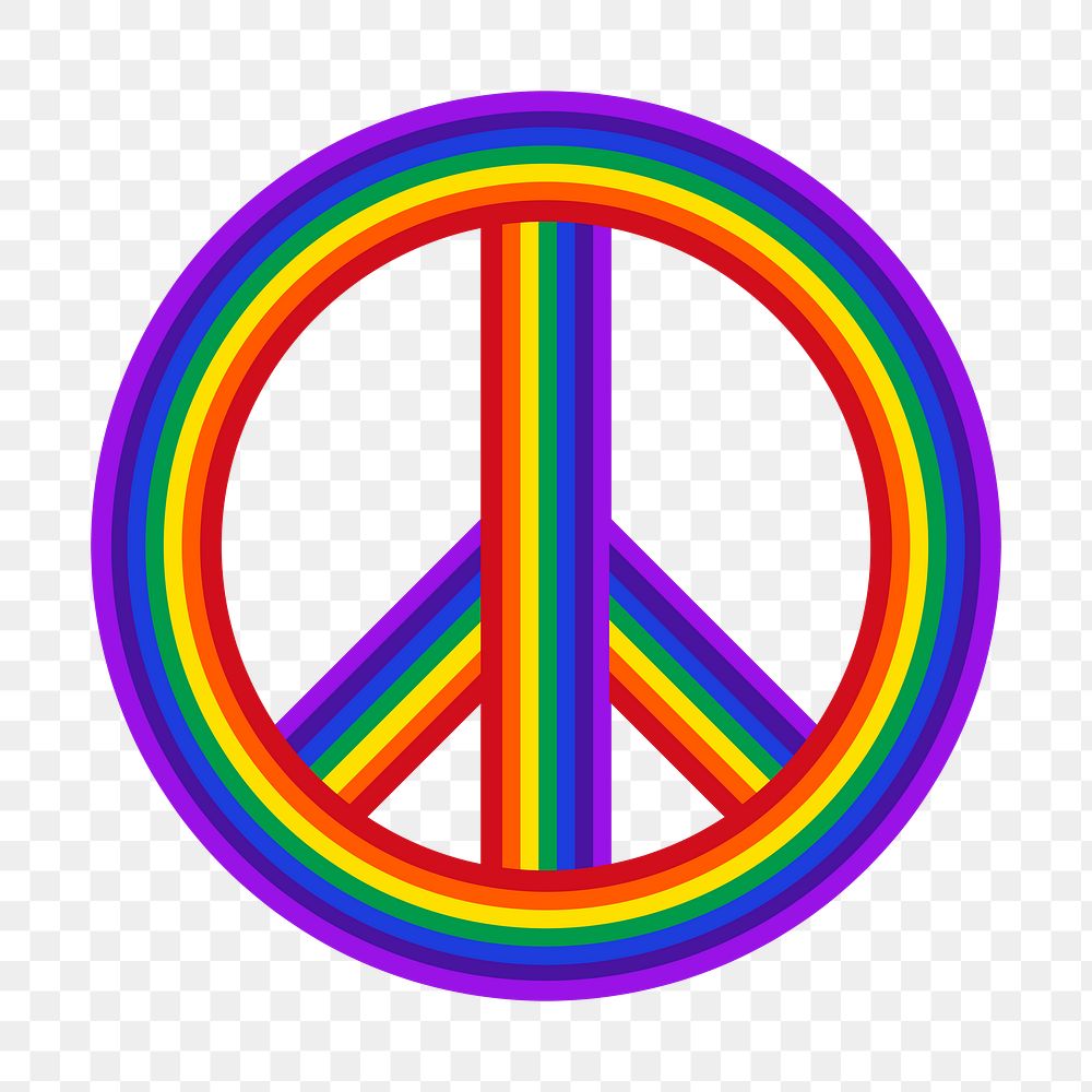 Rainbow peace symbol  png clipart illustration, transparent background. Free public domain CC0 image.