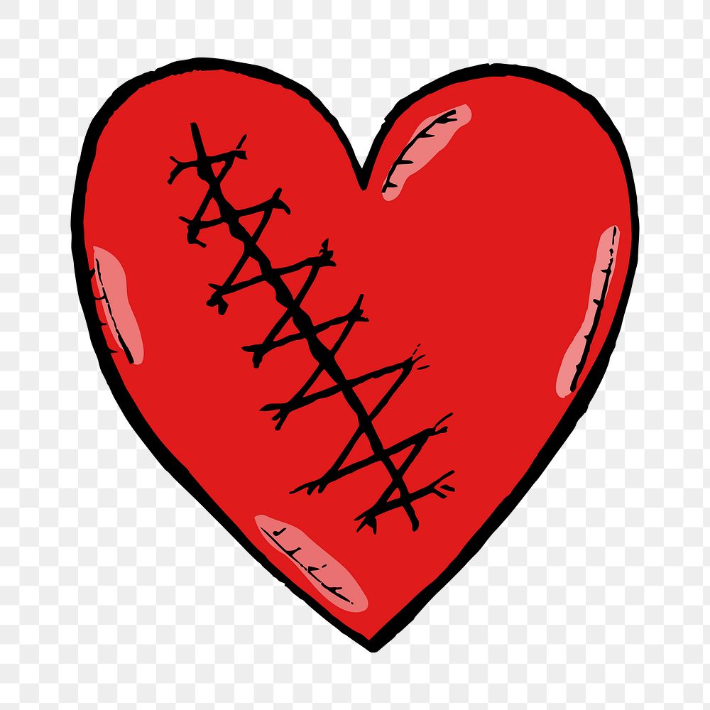 Stitched heart  png clipart illustration, transparent background. Free public domain CC0 image.