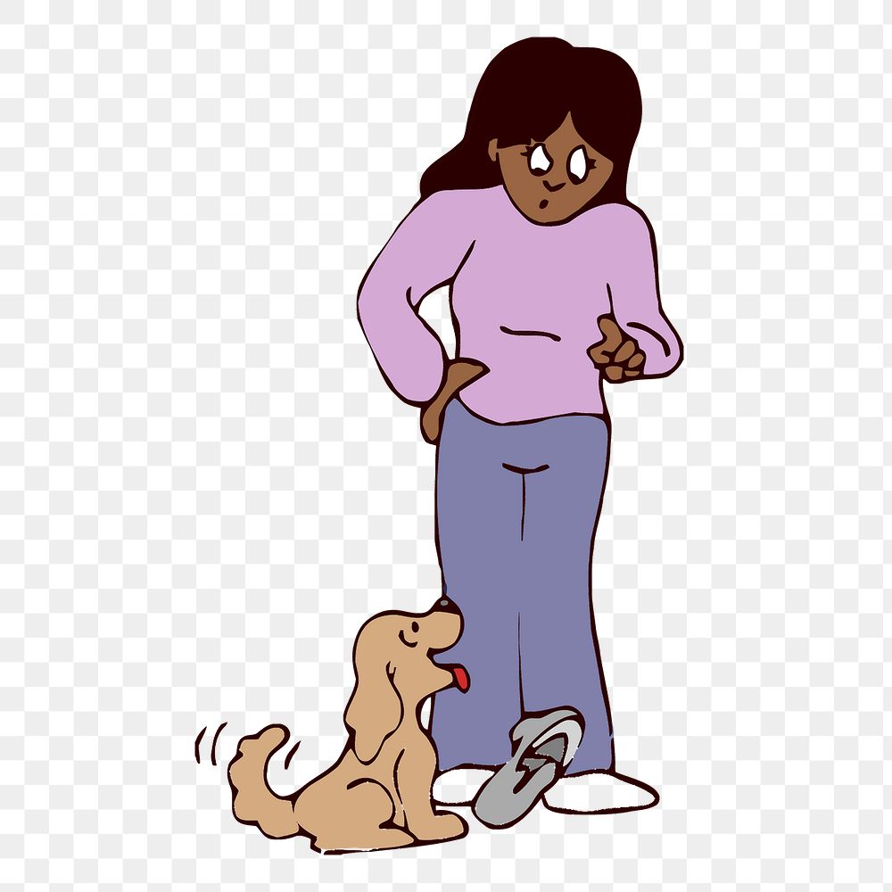 Woman & dog  png clipart illustration, transparent background. Free public domain CC0 image.