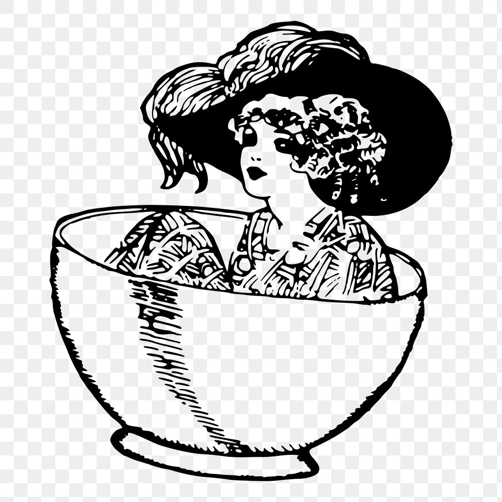 Girl in a cup png illustration, transparent background. Free public domain CC0 image.