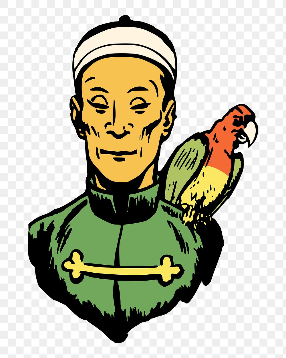 Chinese man with parrot png illustration, transparent background. Free public domain CC0 image.