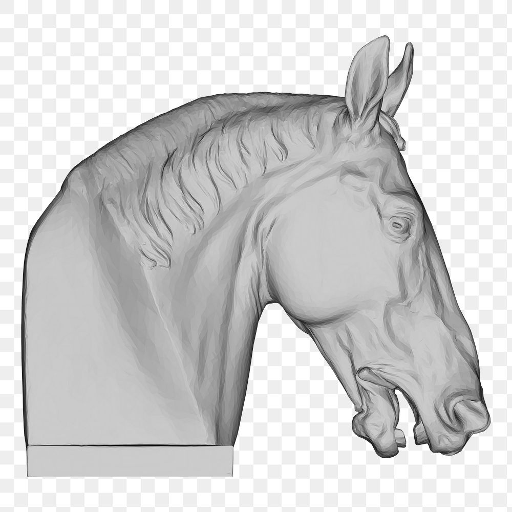 Horse head sculpture png, transparent background. Free public domain CC0 image.