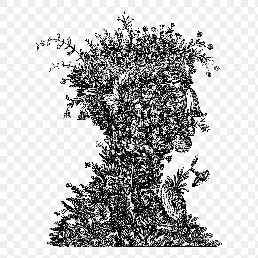 Giuseppe Arcimboldo fruit face art png illustration, transparent background. Free public domain CC0 image.