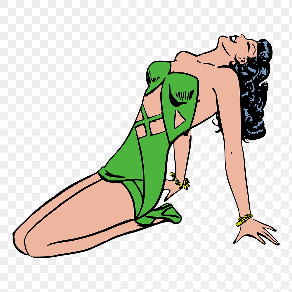 Woman in green swimming suit png illustration, transparent background. Free public domain CC0 image.