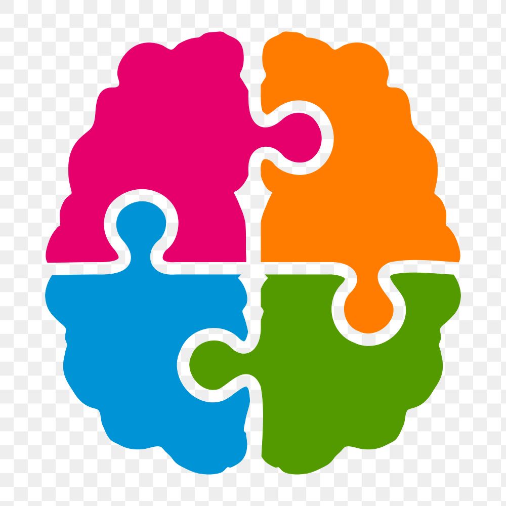 Png colorful puzzle brain clipart, transparent background. Free public domain CC0 image.