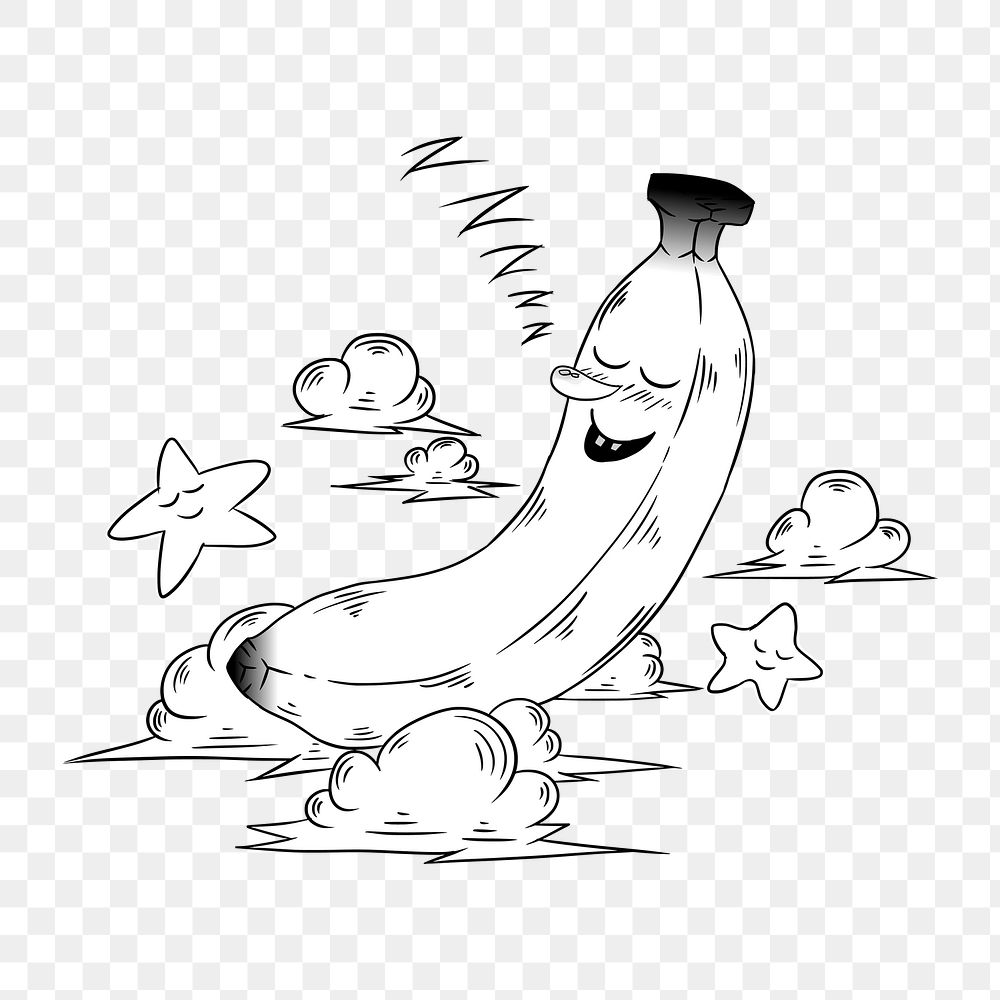 Png sleeping banana clipart, transparent background. Free public domain CC0 image.