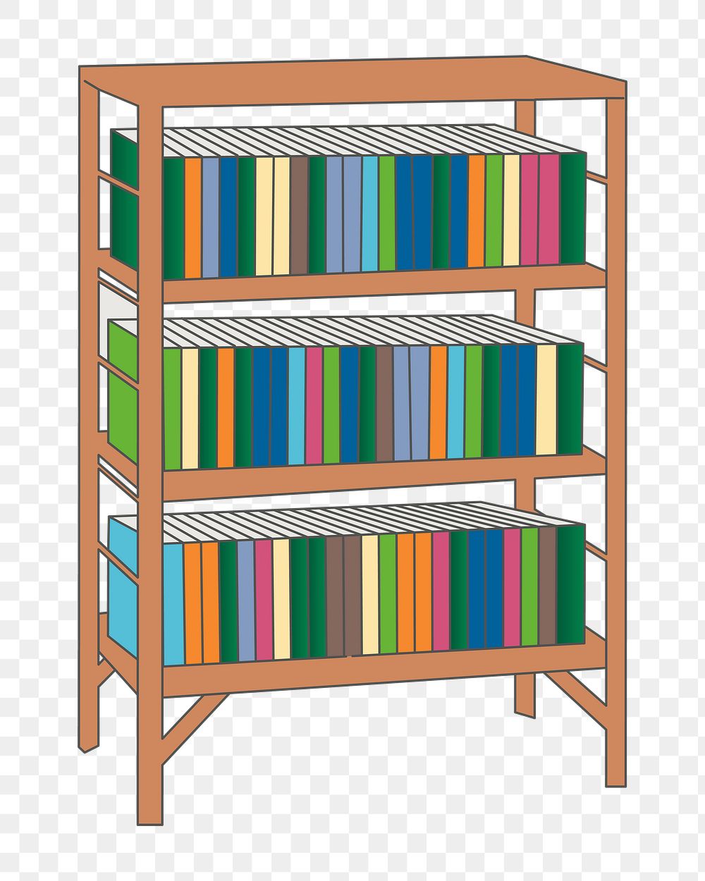 Png bookshelf clipart, transparent background. Free public domain CC0 image.