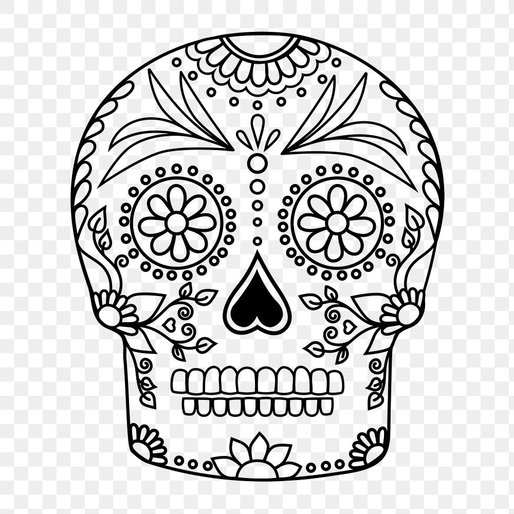Png mexican skull clipart, transparent background. Free public domain CC0 image.