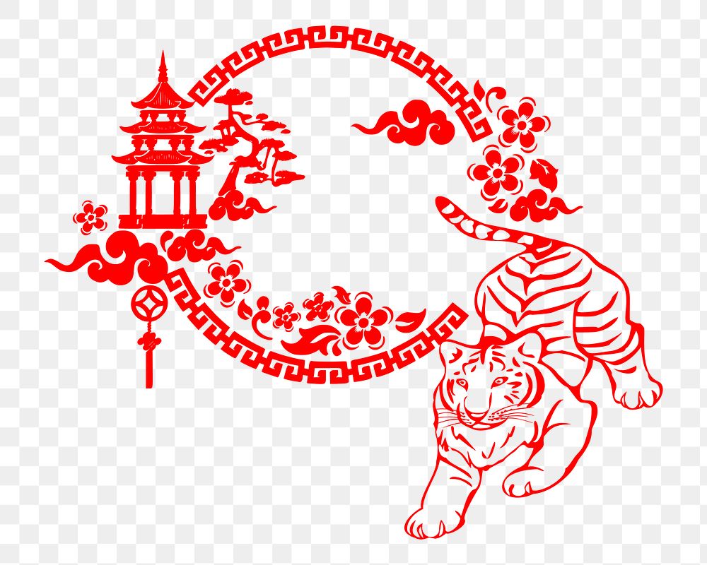 Png Chinese tiger decoration clipart, transparent background. Free public domain CC0 image.