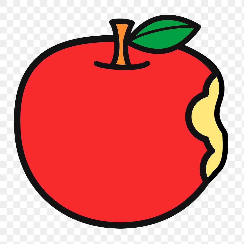 Png bitten apple clipart, transparent background. Free public domain CC0 image.